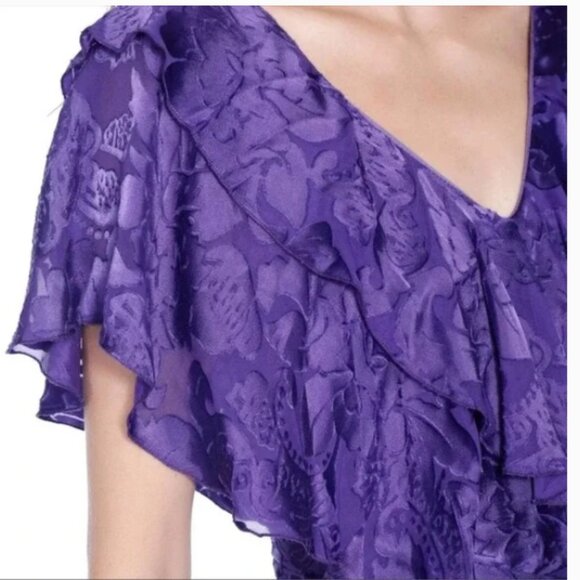 Alice + Olivia Tessa Floral Ruffle Silk-blend Dress NWT in Purple Size 8 - Picture 3 of 16